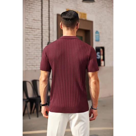 Zipper Polo Shirt Sleeve MAROON