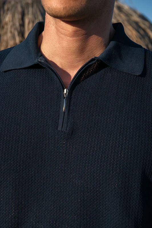FRANCIS BLUE ZIPPER POLO-SHIRT