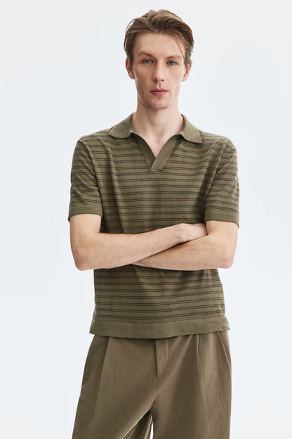 striped johnny collar polo (old money)
