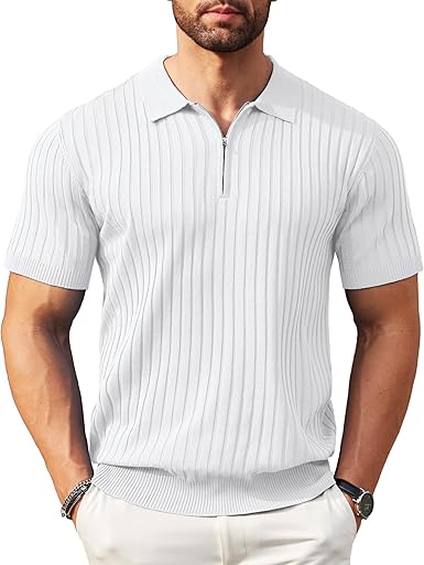 Zipper Polo Shirt Short Sleeve WHITE