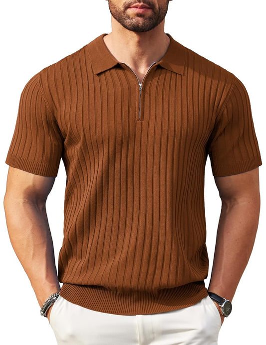 Brown Old-Money Zipper Polo-Shirt