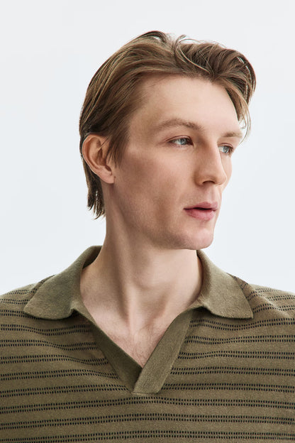 striped johnny collar polo (old money)