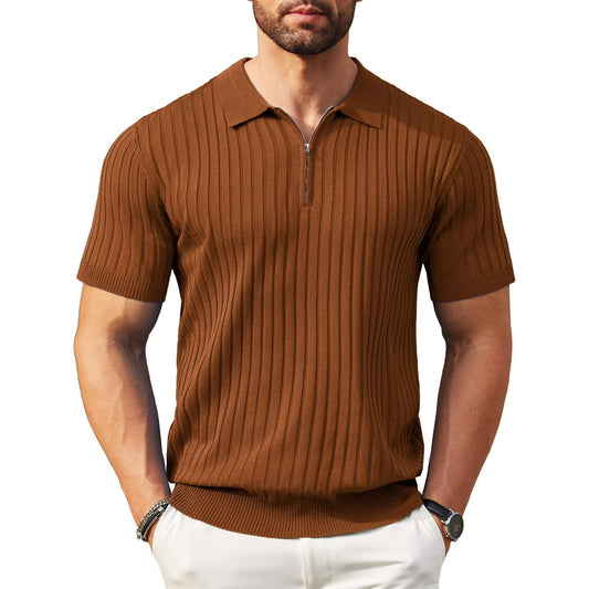 Brown Old-Money Zipper Polo-Shirt