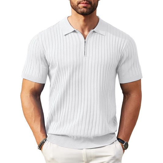 Zipper Polo Shirt Short Sleeve WHITE