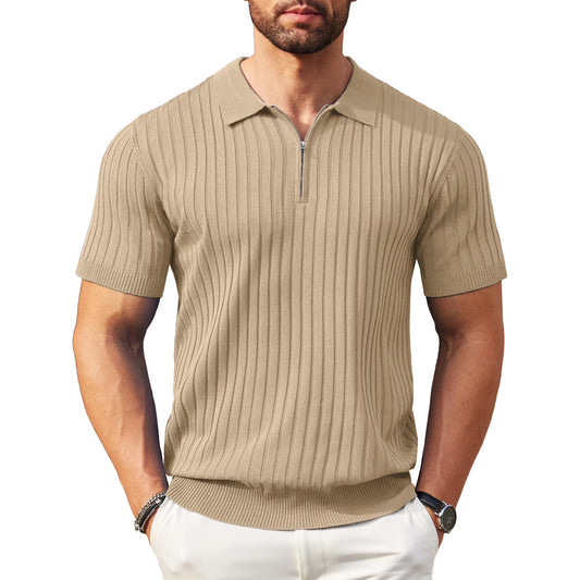Khakhi old-money zipper polo
