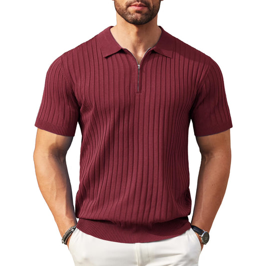 Zipper Polo Shirt Sleeve MAROON