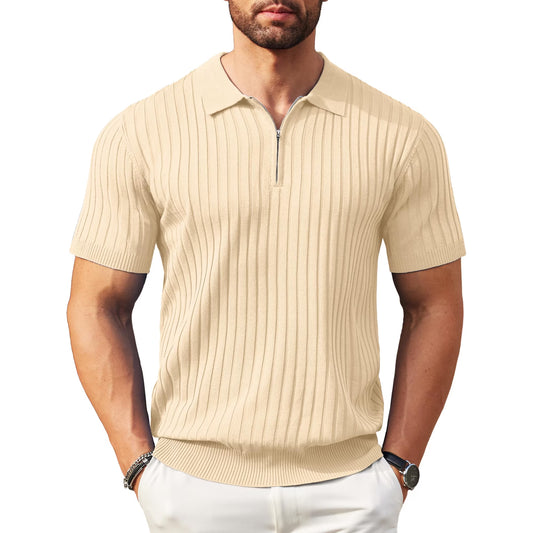 Zipper Polo Short Sleeve SAND CREAM