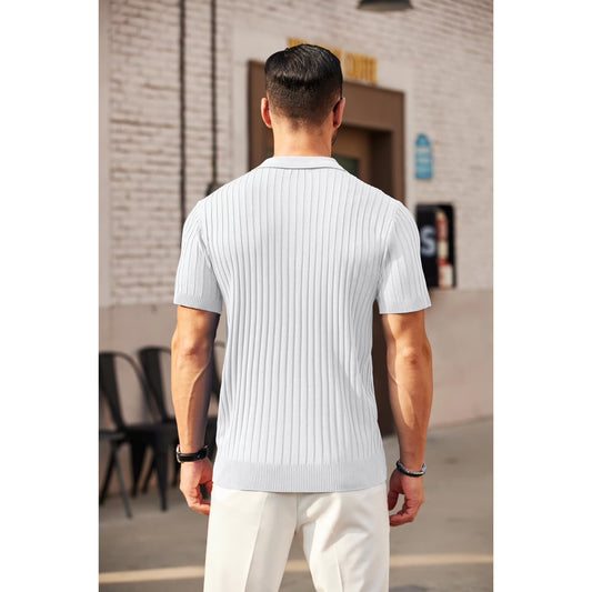 Zipper Polo Shirt Short Sleeve WHITE