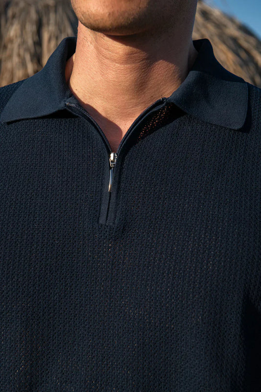 FRANCIS BLUE ZIPPER POLO-SHIRT